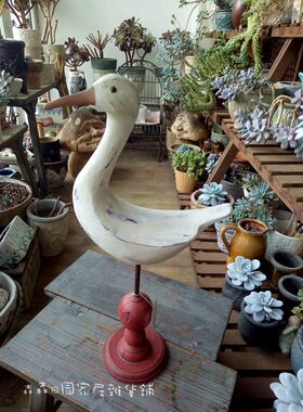 海鸟复古做旧实木彩绘家居装饰