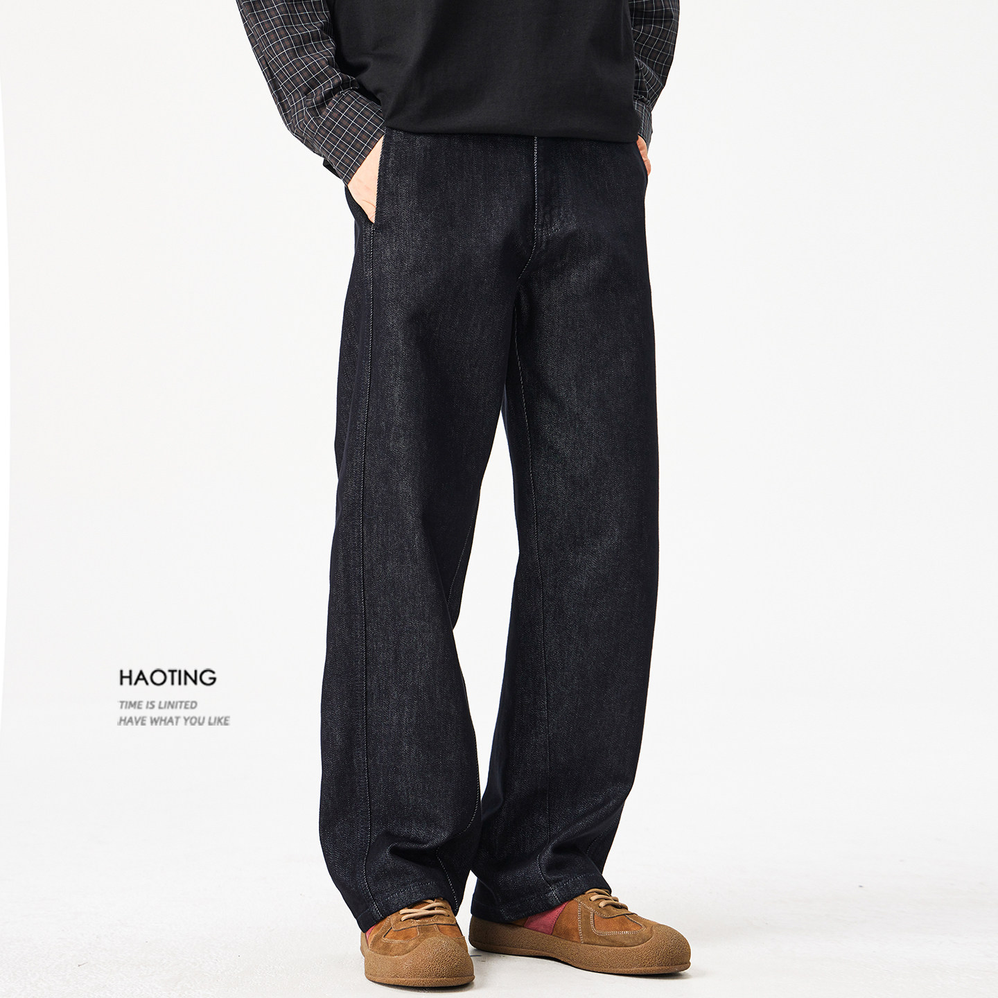 豪霆.法式复古工装黑色牛仔裤男士秋冬季垂感宽松直筒阔腿休闲裤,男装,牛仔裤,淘宝优惠券,粉丝福利购,淘宝优惠卷