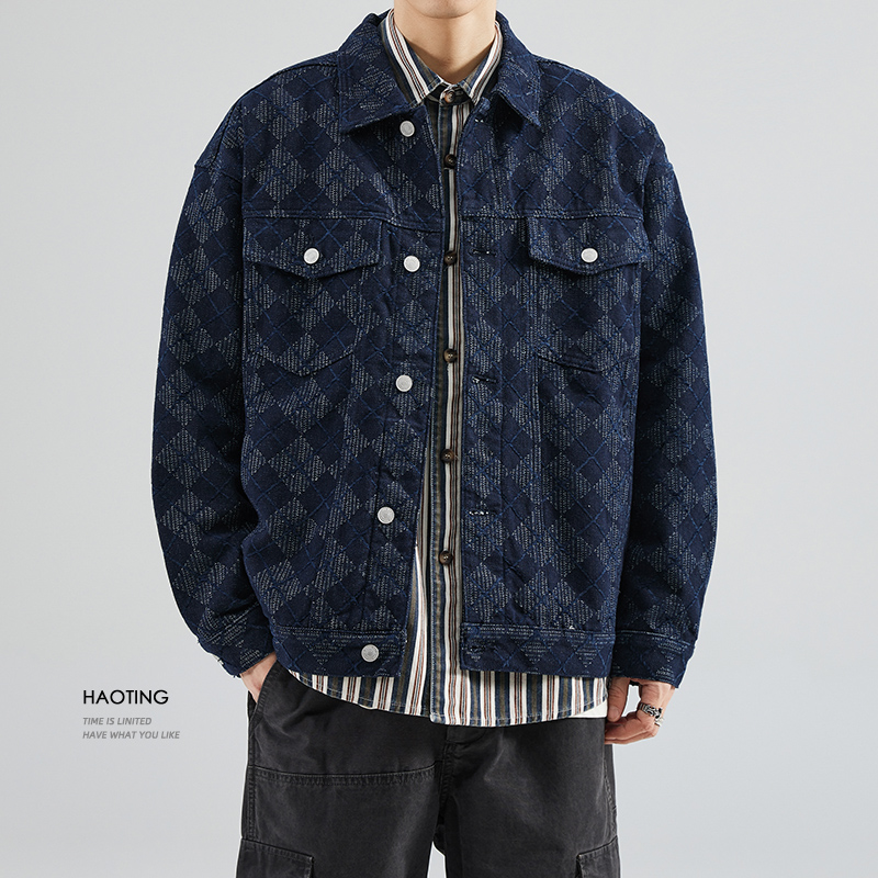 美式复古提花牛仔工装夹克