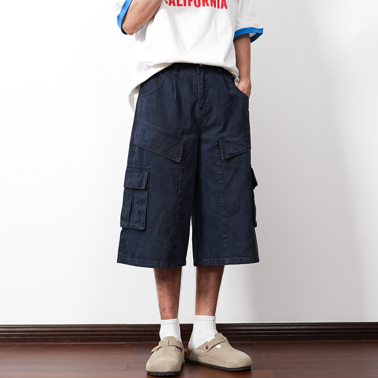 豪霆.日系多口袋工装七分裤男士夏季潮流宽松直筒阔腿裤7分休闲裤