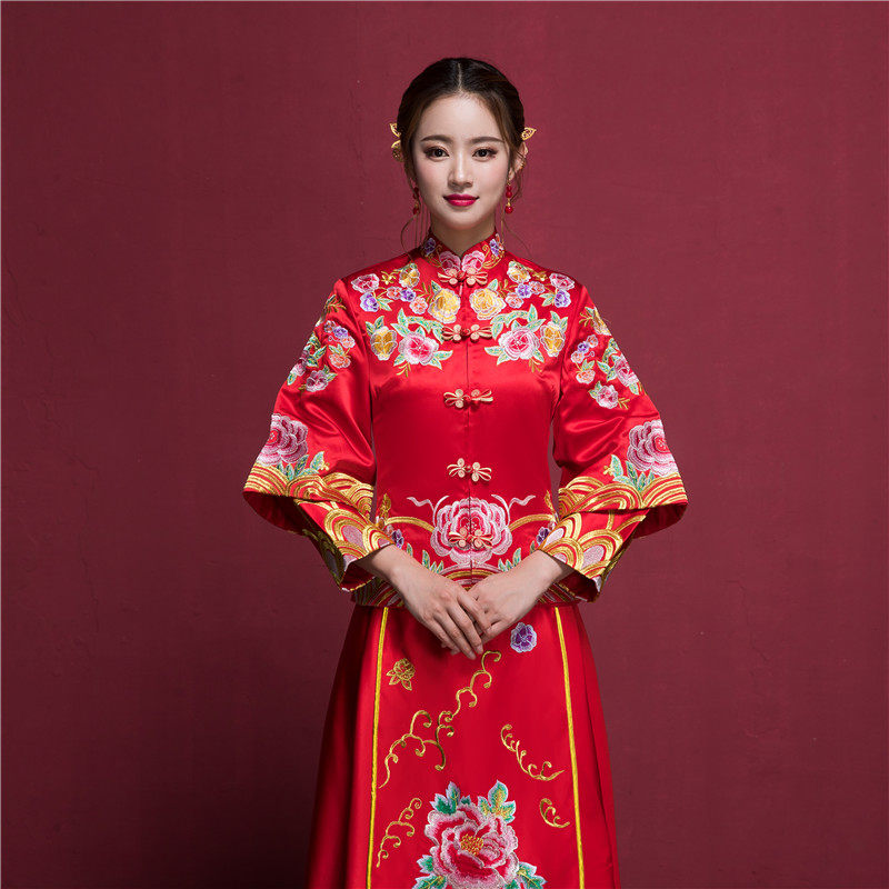 秀禾服2024新款秋冬新娘结婚龙凤褂红色中国风敬酒服中式气质婚纱