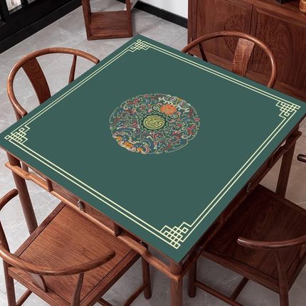 新中式桌布防水防油免洗茶几垫家用皮革硅胶麻将桌正方形餐桌垫布