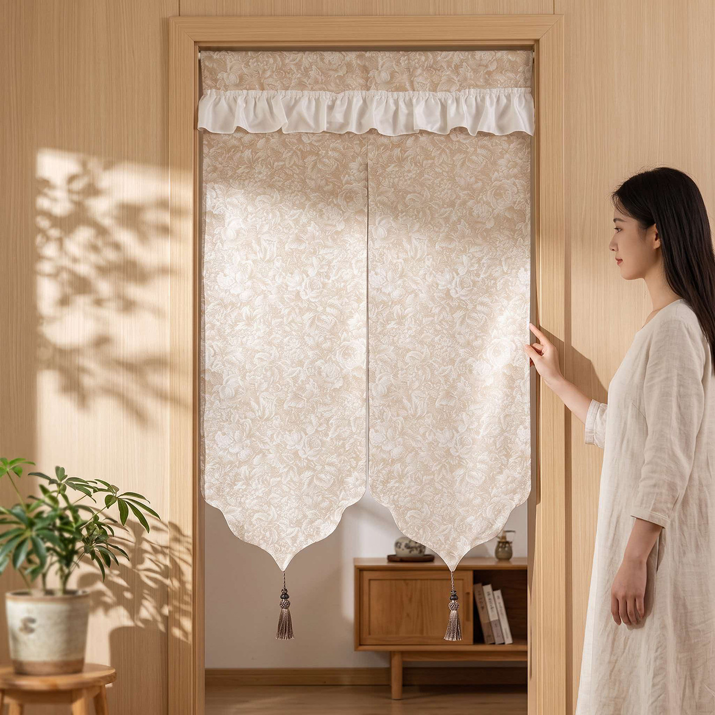 法式门帘半帘隐私免打孔蕾丝门帘家居装饰流苏花边隔断帘遮挡帘