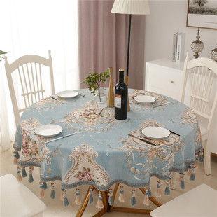 圆桌桌布椭圆形奢华转盘台布圆形家用北欧大圆桌布艺餐桌布垫 欧式
