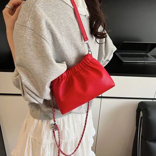 简约褶皱水桶包链条单肩斜挎包 小众高级感腋下包女士包包2025新款