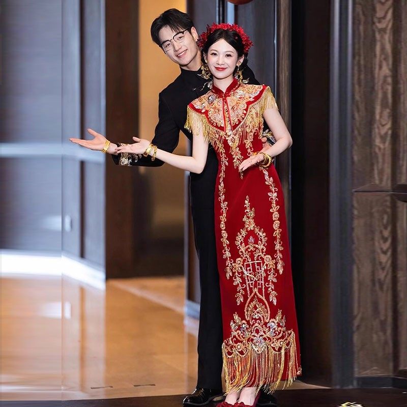 新娘结婚旗袍订婚礼服披肩秀禾服夏季回门嫁衣新中式敬酒服高级感