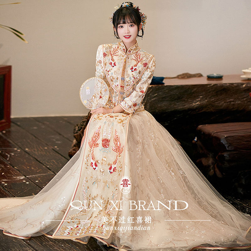 大码秀禾服香槟色中式浅色图片