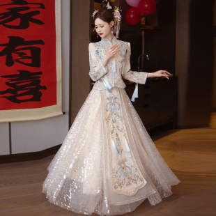 蓝色秀禾服2026新款夏天薄款中式婚纱高级奢华浅色高定嫁衣禾秀服