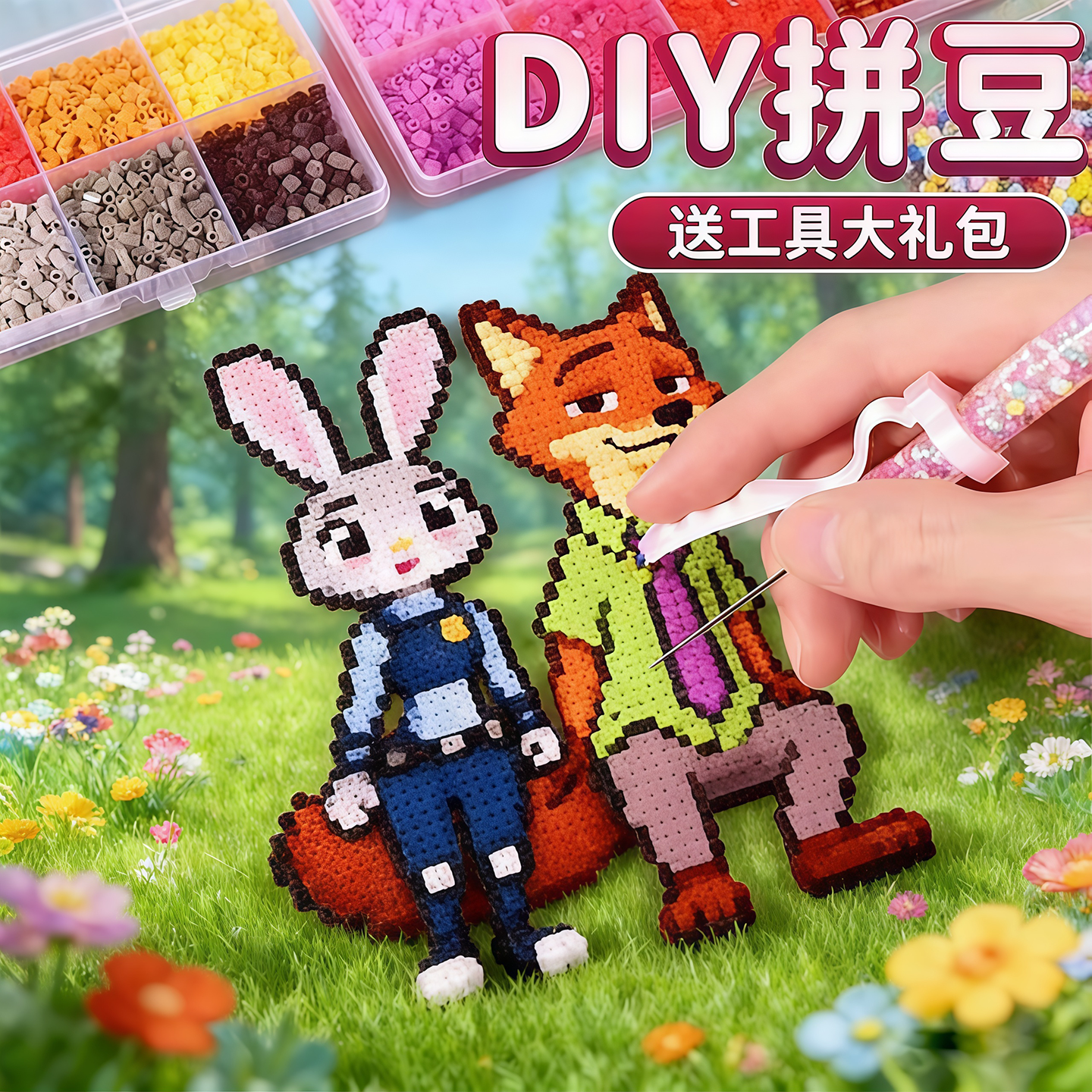 朱迪尼克拼豆豆手工diy材料包全套工具立体拼图儿童益智玩具礼物6