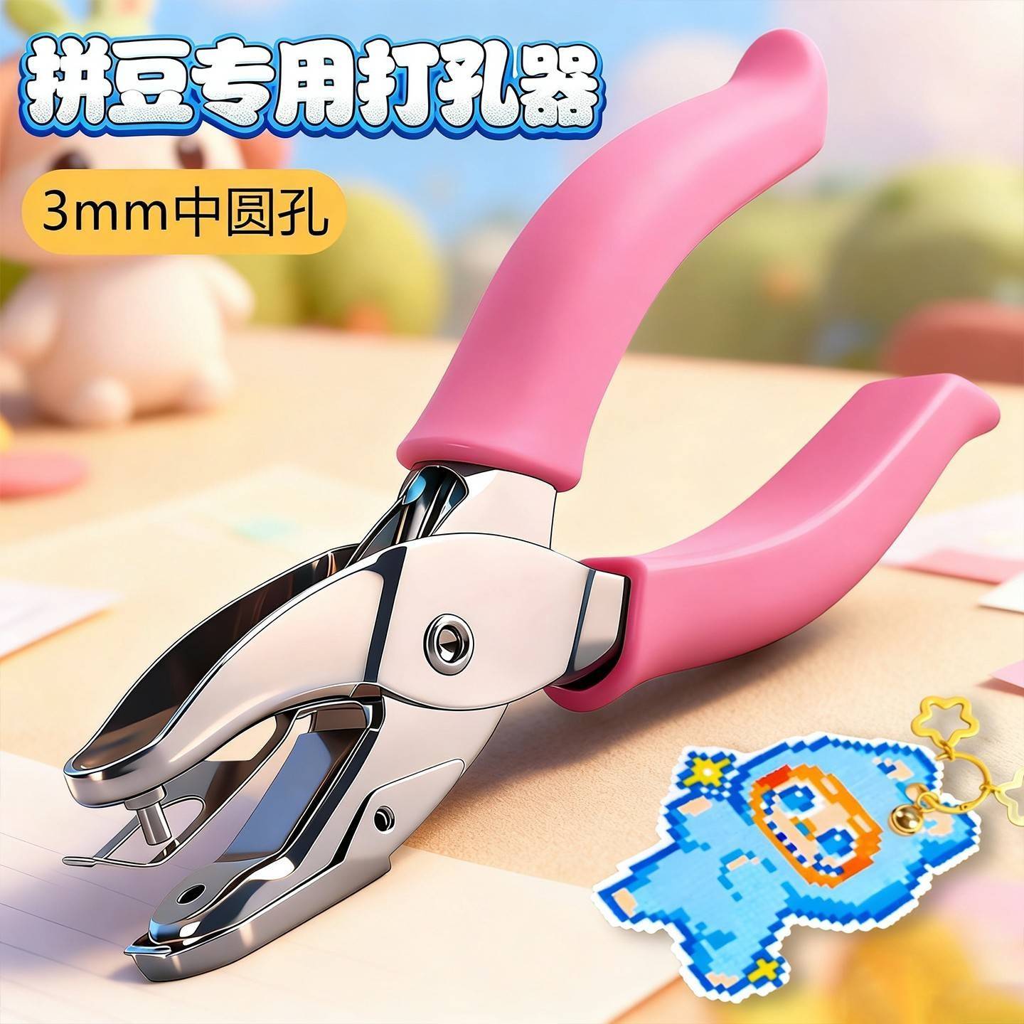 可爱拼豆豆开孔机女孩新款手工diy融合豆配件打孔器辅助工具全套6