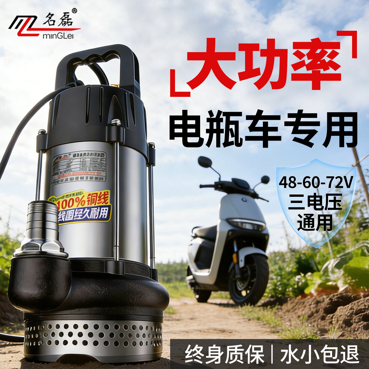 电动车专用抽水泵电动车无刷直流潜水泵48v60v72v浇菜农用灌溉机