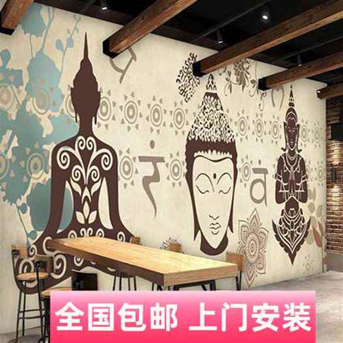 东南亚热带风情背景墙纸客厅舞蹈室工装壁纸泰国大象民族大型壁布