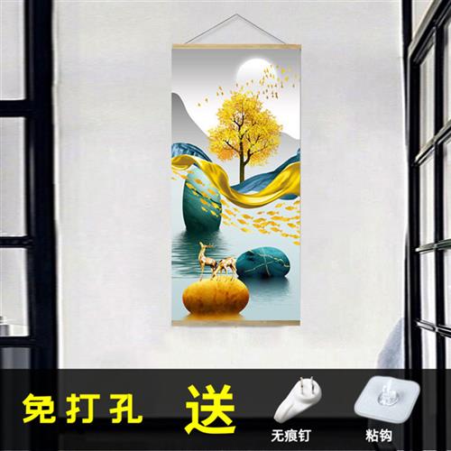 北欧客厅走廊玄关墙实木轴挂画麋鹿装饰挂毯布艺画现代简约壁画图片