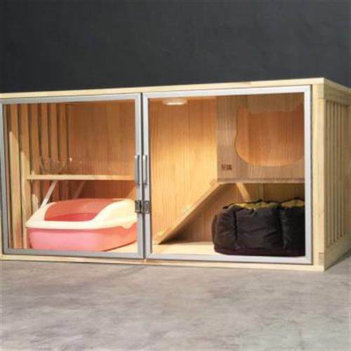 豪华实木大猫笼巨猫别墅宠物大型猫窝封闭式猫舍房子玻璃家用公z.