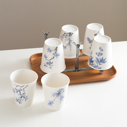 原创中国风青花招待陶瓷水杯套装