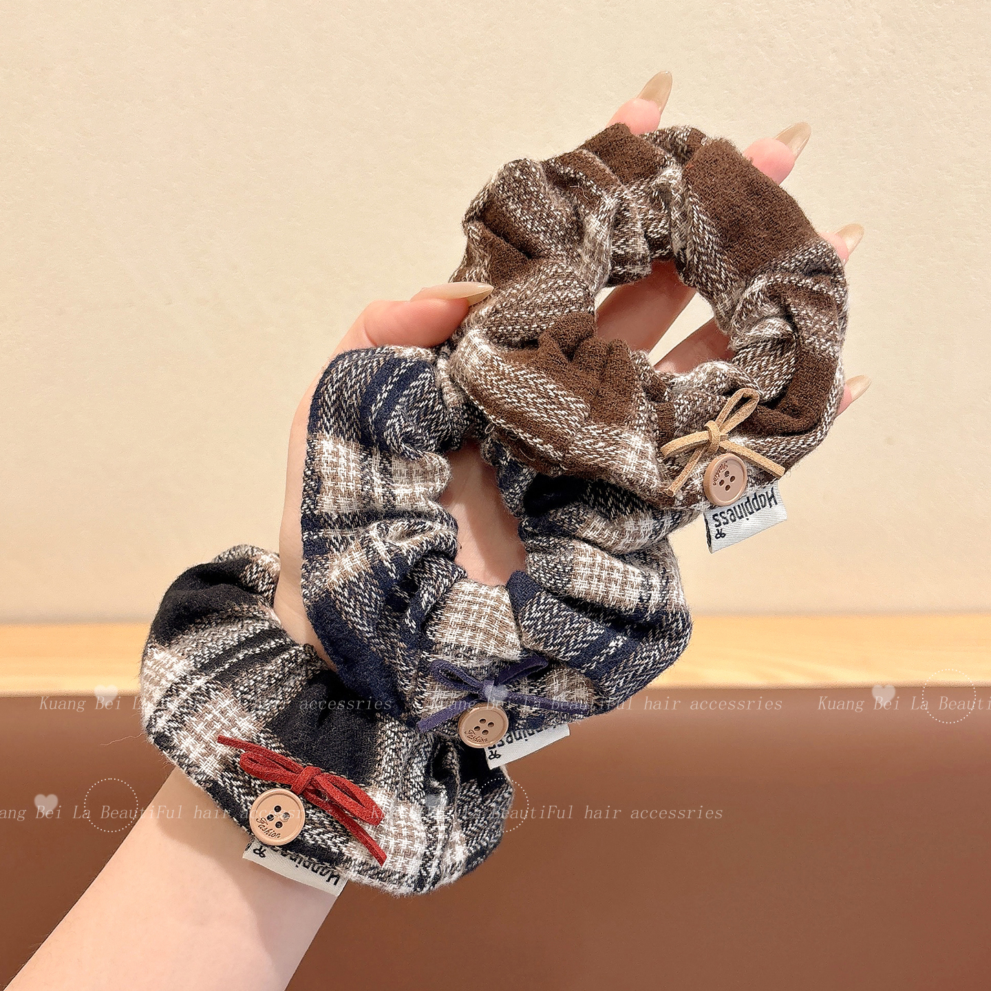 儿童韩系格纹大肠发圈小女孩皮筋