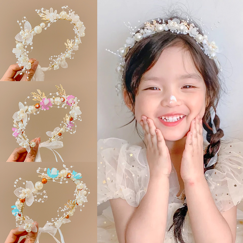 小公主甜美珍珠网纱花朵仙美发箍