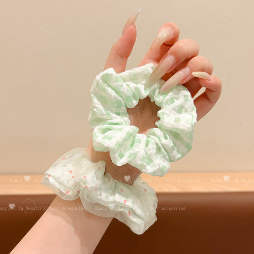 儿童森系小众高颜值薄荷曼波绿色网纱大肠发圈韩系不伤发头绳发饰