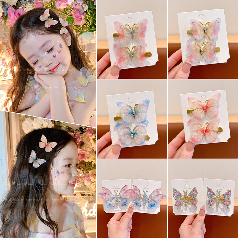 会动的蝴蝶发夹小女孩侧边碎发夹女童边夹发卡小夹子儿童超仙发饰