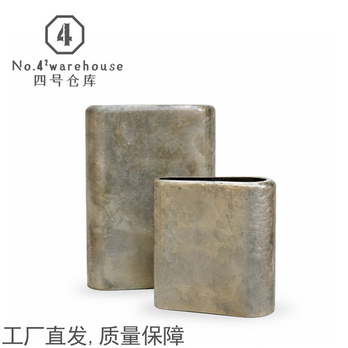 中古高级感香槟色金箔手工琉璃花器别墅样板间客餐厅插花软装摆件