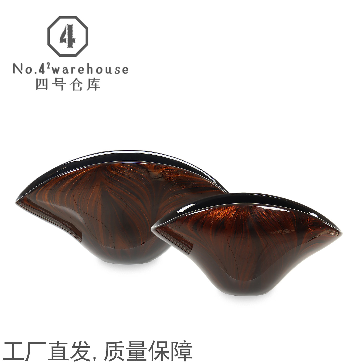 中式黑色洒金麦芒大口手工琉璃花器样板间客餐厅书房玄关软装摆件