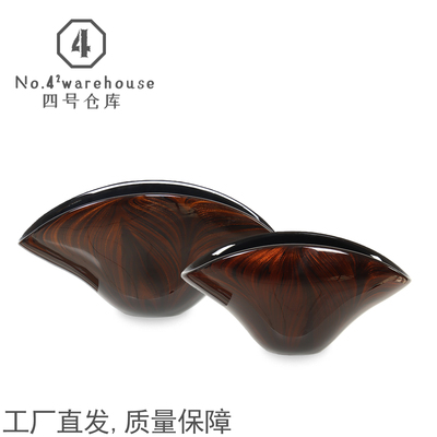 中式黑色洒金麦芒大口手工琉璃花器样板间客餐厅书房玄关软装摆件