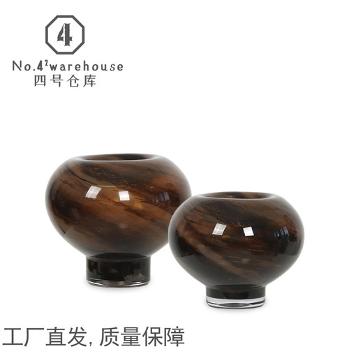 新中式棕色蘑菇小底琉璃花瓶样板间酒店客厅桌面插花软装饰品摆件