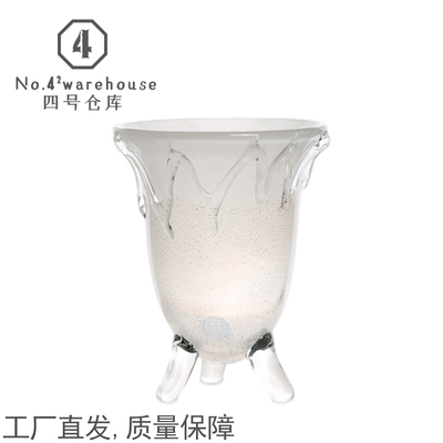 高级新中式白色洒金手工琉璃花器样板间玄关桌面插花软装饰品摆件