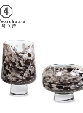 轻奢灰棕色豹纹斑点高脚琉璃花瓶客餐厅玄关展架插花软装饰品摆件