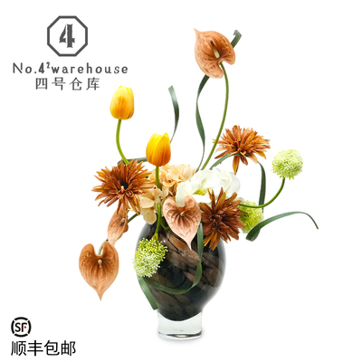 现代轻奢仿真花艺客餐厅酒店大堂民宿高级洒金琉璃花器软装饰摆件