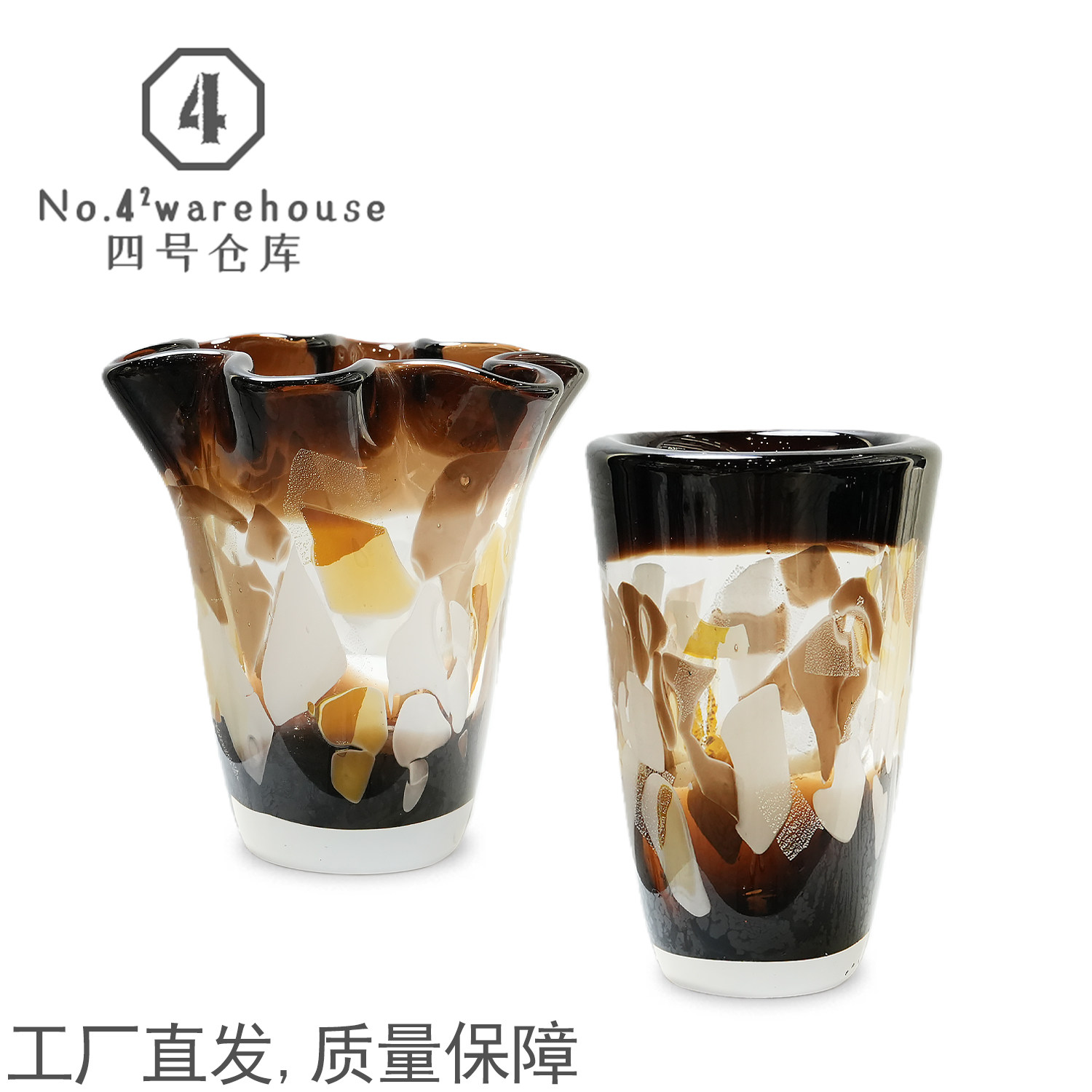 轻奢风美式棕色碎花银箔花瓶样板间酒店民宿餐厅桌面插花软装摆件