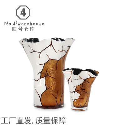 轻奢老钱风高级手绘金箔琉璃花器样板间客餐厅玄关桌面软装饰摆件