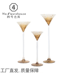 欧式金箔老钱风超高脚杯琉璃花器婚庆样板间桌面烛台软装饰品摆件