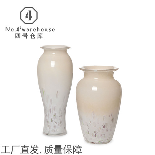 新中式奶油风米黄碎花琉璃花瓶样板间客餐厅玄关插花软装饰品摆件