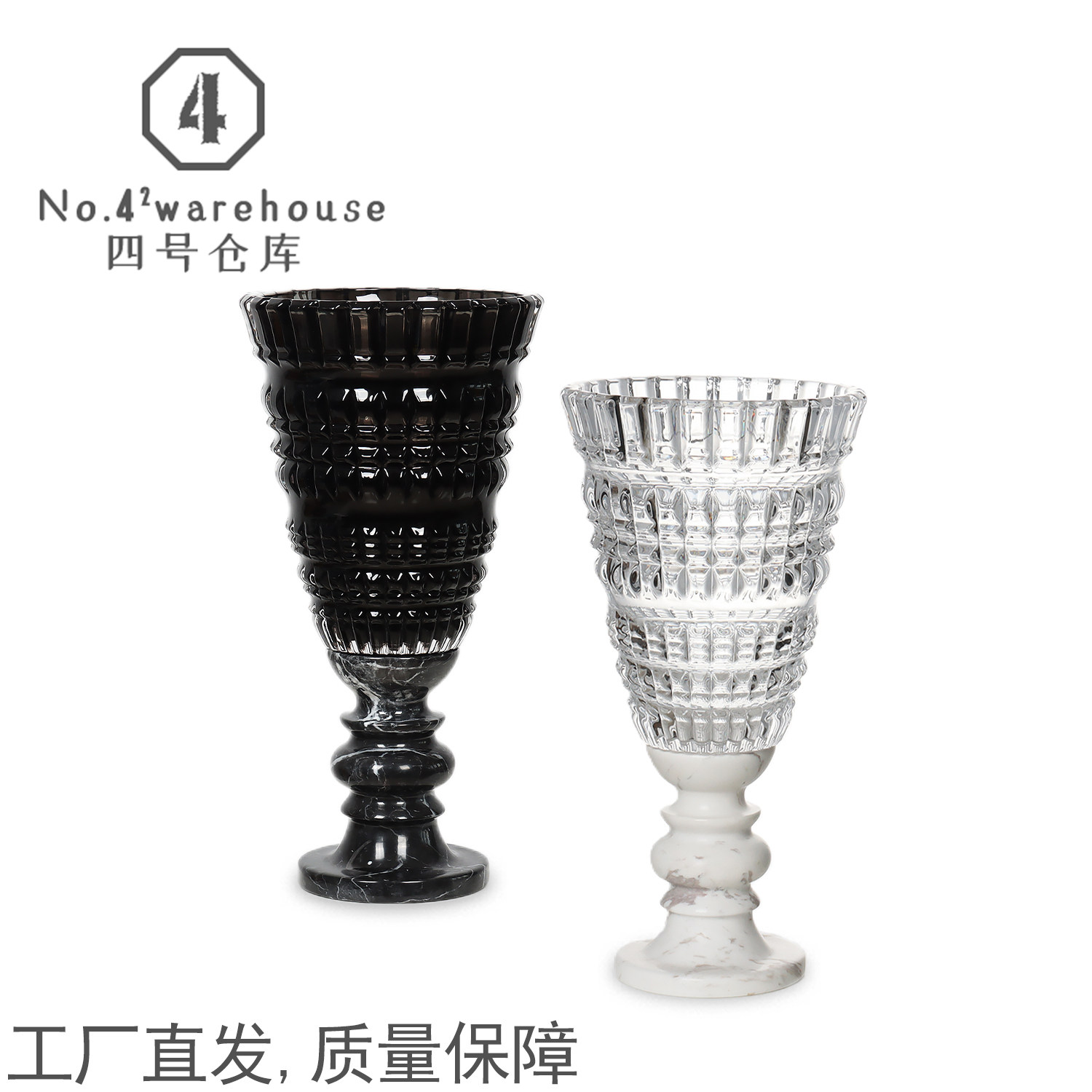 现代轻奢大理石高脚水晶玻璃花瓶样板间酒店民宿高档桌面插花摆件