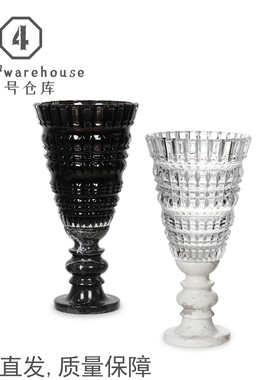 现代轻奢大理石高脚水晶玻璃花瓶样板间酒店民宿高档桌面插花摆件