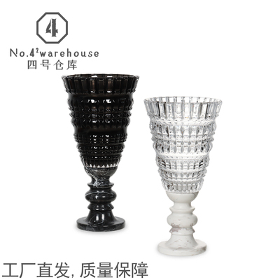 现代轻奢大理石高脚水晶玻璃花瓶样板间酒店民宿高档桌面插花摆件