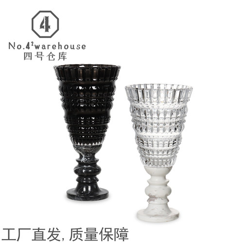现代轻奢大理石高脚水晶玻璃花瓶样板间酒店民宿高档桌面插花摆件
