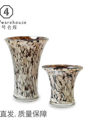 新中式白色收腰敞口碎花手工琉璃花瓶客餐厅样板间插花软装饰摆件