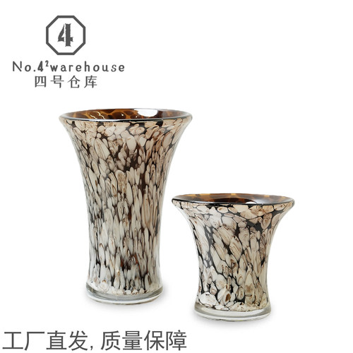 新中式白色收腰敞口碎花手工琉璃花瓶客餐厅样板间插花软装饰摆件