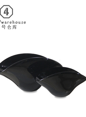 中古风黑色大口扇形手工琉璃花器样板间酒店玄关展架前台软装摆件