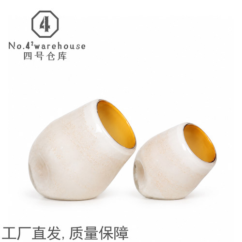 轻奢简约创意大口金粉手工琉璃花瓶样板间客餐厅书房玄关插花摆件