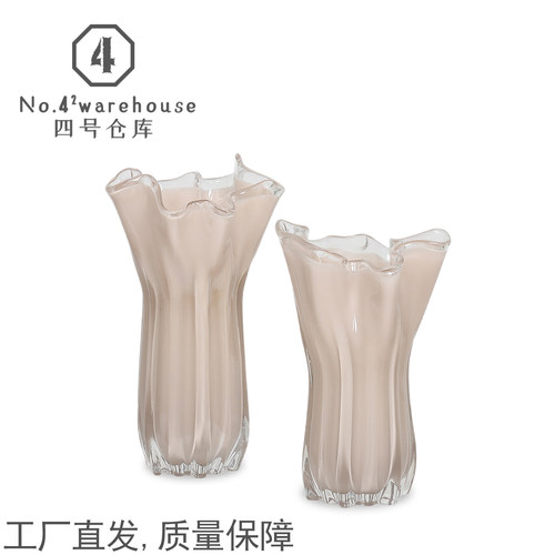 简约白色花瓣口百财手工琉璃花瓶样板间客厅书房桌面插花软装摆件