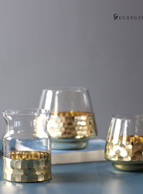 现代简约轻奢金色蜂窝玻璃油灯桌花瓶摆件家装饰品小号创意