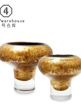 轻奢高级水晶底金箔琉璃花器高档样板间家居桌面软装插花工艺摆件