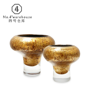 轻奢高级水晶底金箔琉璃花器高档样板间家居桌面软装插花工艺摆件