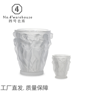 欧式 摆件 高级感透明磨砂丰收美女浮雕琉璃花瓶样板间桌面插花软装