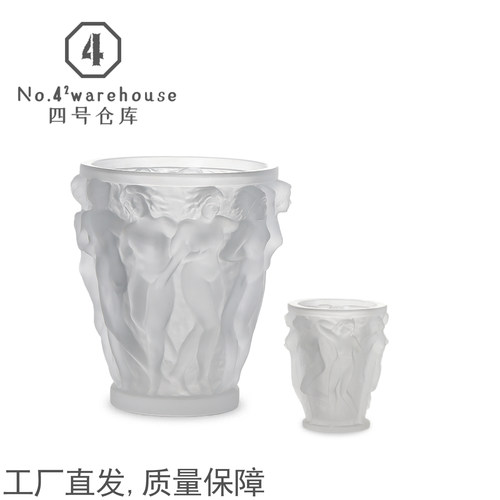 欧式高级感透明磨砂丰收美女浮雕琉璃花瓶样板间桌面插花软装摆件