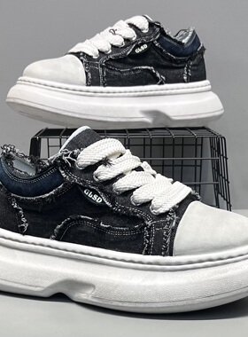 男鞋2026春季新款做旧厚底板鞋系带休闲鞋潮流街头风增高鞋潮鞋男