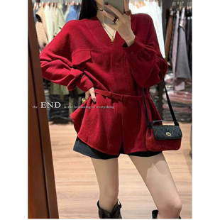 全羊毛衬衫 洋气V领长袖 配腰带 欧货女潮时尚 欧洲站2025秋冬新款